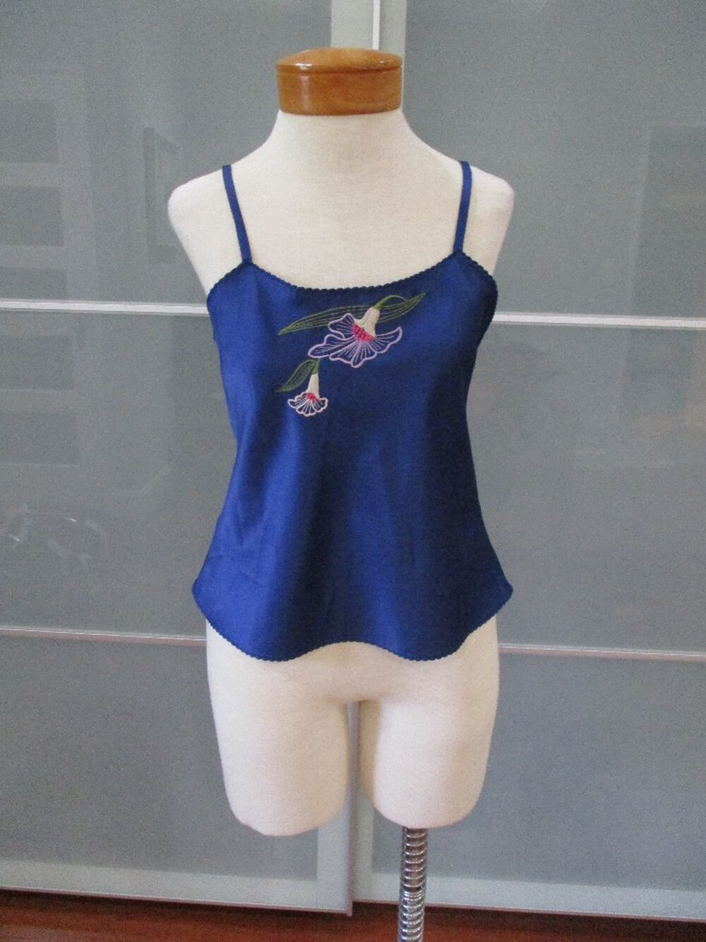 Natori Blue Embroidered Spaghetti Strap Camisole / Tank Top